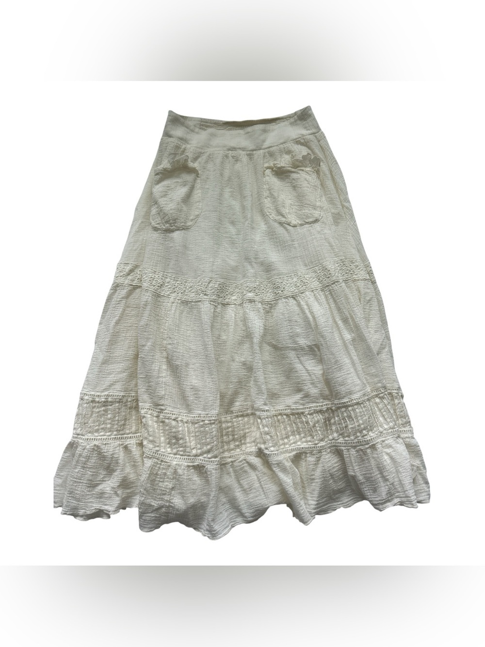 Women's cream Maxi Skirt with Lace Trim